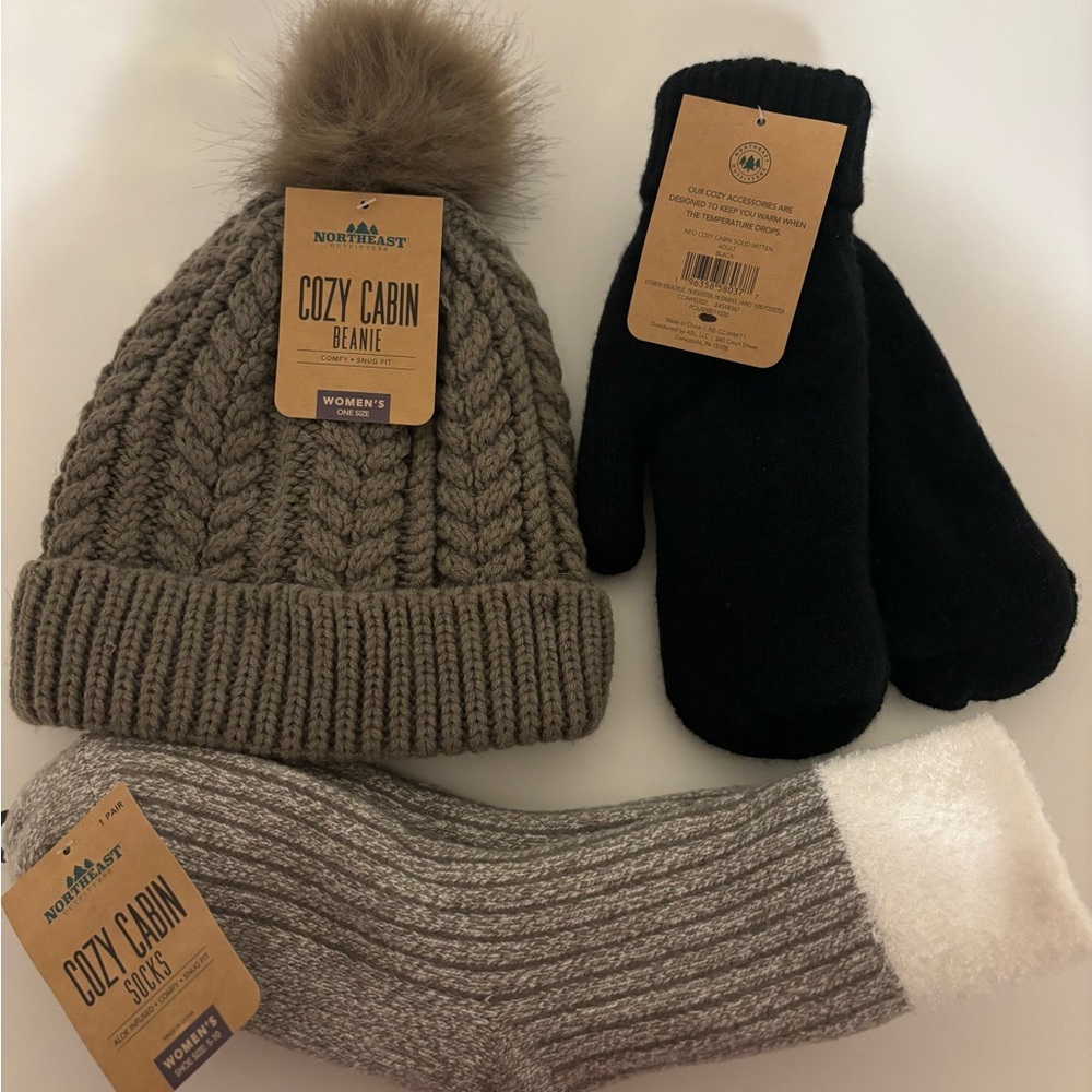 NWT Cozy Cabin Winter Bundle- hat, socks, gloves.